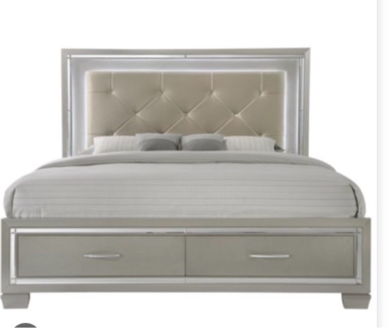 ( imcomplete missing part only railis) Contemporary Queen Platform Storage Bed with Upholstered Headboard