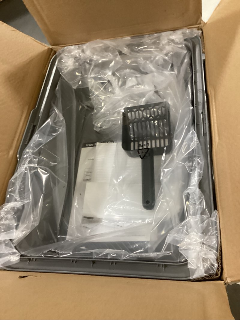 Condition photo showing New/Like New for Enclosed Stainless Steel Cat Litter Box with Lid, XL Extra Large Litter Box for Big Cats, Metal Litter Pan High Sided, Never Absorbs Odors, Anti-Urine Leakage, Include Scoop (Light Grey)