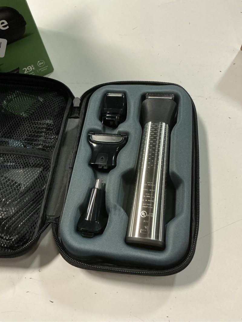 Condition photo showing Good Condition for norelco philips all-in-one 9000 series 23-piece trimmer - electric shaver and clipper for face, beard, head & body, self-sharpening full metal blades, 29 length settings (0.5-16 mm), mg9575/49 steel mg9575/49 - 23 pieces