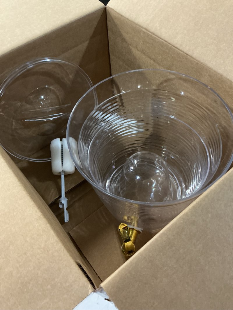 Condition photo showing As Is for 1 pcs 1.6 gallon drink dispenser,plastic water dispenser with detachable base iced juice container unbreakable for wedding party, counter tops, no mess, easy to assemble & wash