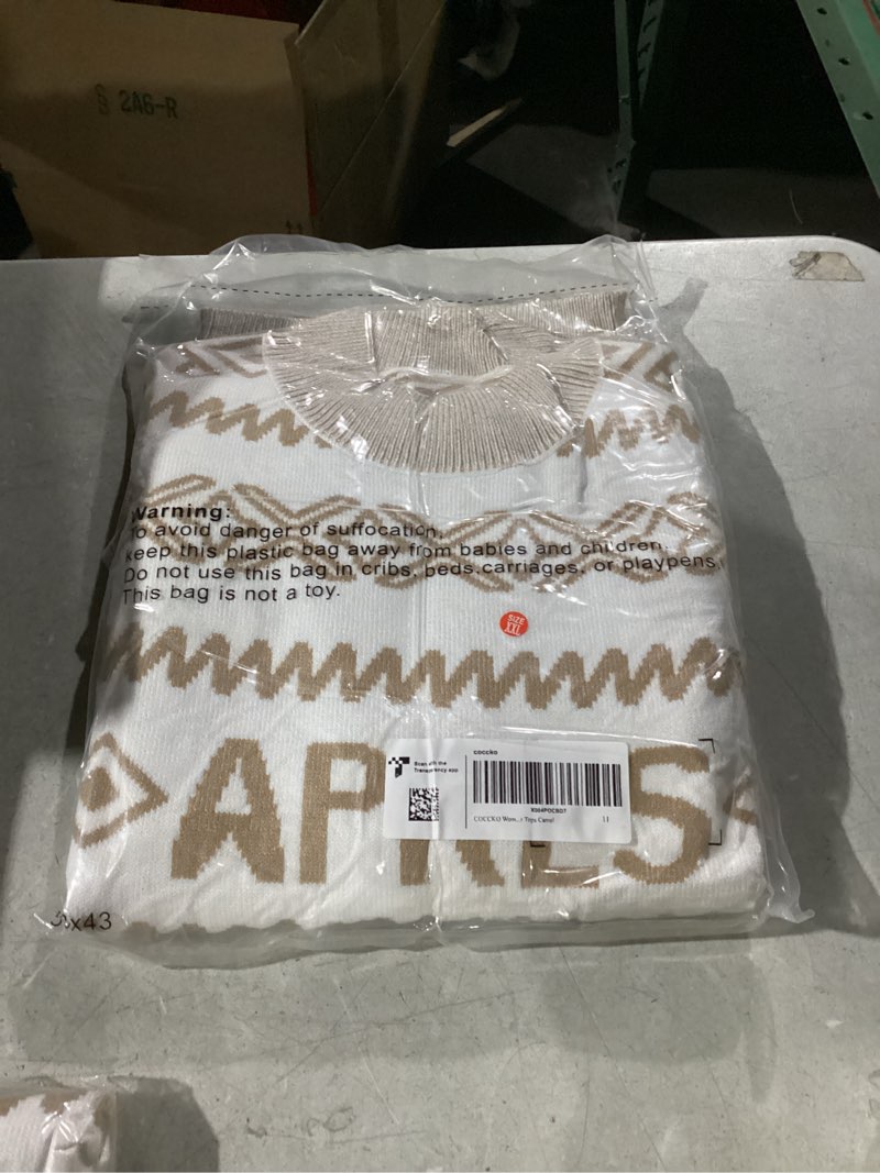 Condition photo showing New/Like New for Womens Cowl Neck Pullover Sweaters Apres Ski Long Sleeve Chunky Knit Christmas Sweater XX-Large Camel