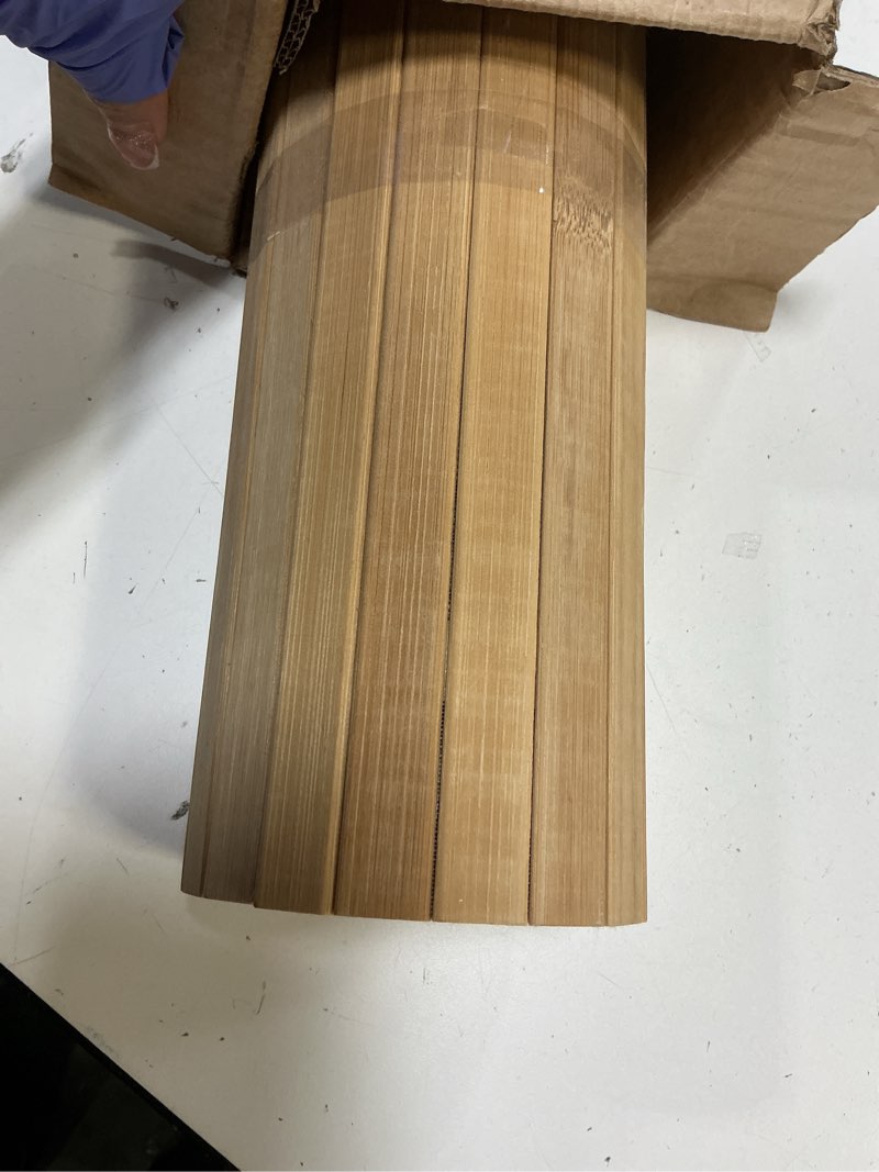 Condition photo showing As Is for Art3d 48 x 96 Inch Natural Bamboo Wall Panel for Interior Wall Decor, Flexible Pole Wrap Wainscoting Wall Cladding Paneling for Living Room, Bedroom, Office, Kitchen Island, Light-carbonized 1-48" x 96" Light-carbonized