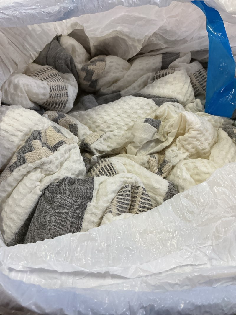Condition photo showing As Is for bedsure waffle queen comforter set - ivory cotton bedding set for all seasons, stripe fluffy bed set 3 pieces with 1 waffle weave comforter queen size and 2 pillow shams