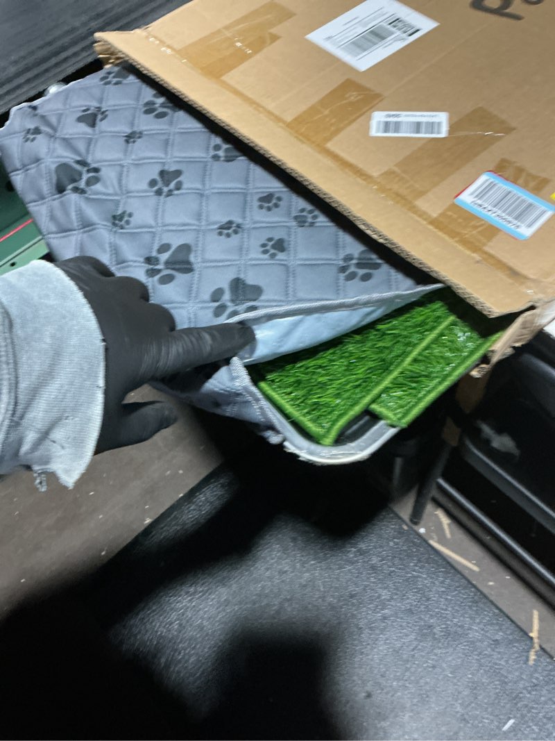 Condition photo showing New/Like New for Dog Grass Pad with Tray Large, 35" x 24" Stainless Steel Dog Litter Box with 2 Premium Grass Pads & Reusable Pee Pad - Durable, Rust-Proof, Easy Clean Dog Toilet for Large Dogs Indoor Outdoor Use Silver + Green 35" x 24"