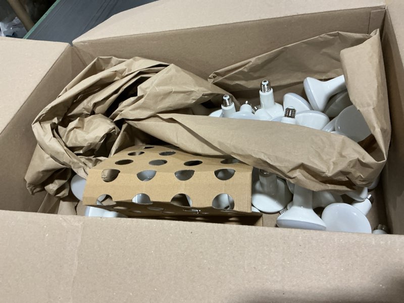 Condition photo showing As Is for degnju 36 pack br30 led bulb, dimmable indoor flood lights 7w equivalent 65w 3000k warm white, cri80, 650 lm, e26 base, 15000 lifetime hours, interior energy saving recessed light bulb, flicker-free 3000k warm white 36 pack