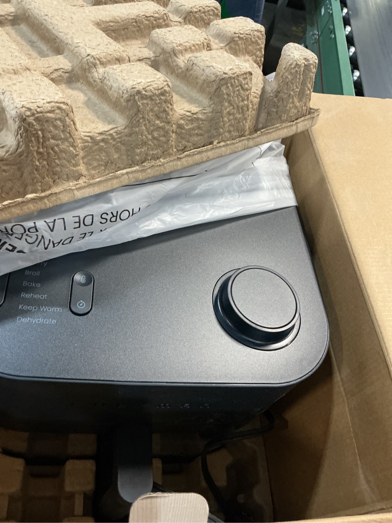 Condition photo showing As Is for chefman crispinator air fryer 6-in-1 with 8 qt capacity, 450°f max temp with turbofry pro technology for fast and even results, viewing window, nonstick ceramic basket 8 quart midnight
