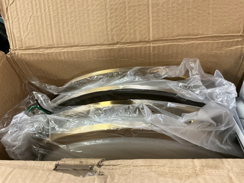 Condition photo showing As Is for hykolity 16 inch Dimmable LED Flush Mount Ceiling Light Fixture, Gold, 36W, 2200LM, 2.7/3/3.5/4K/5K Adjustbale, 120°Light Angle, CRI90, Ceiling Lamp for Bedroom, Kitchen, Office, ETL Listed 2Pack Gold 16 inch