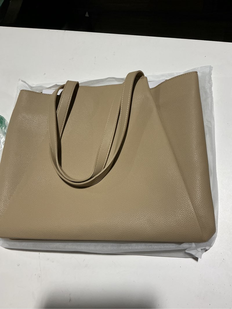 Condition photo showing Good Condition for lovevook laptop tote for women - 15.6 inch faux leather laptop bag with clutch, large capacity office purse computer 17 inch sandy