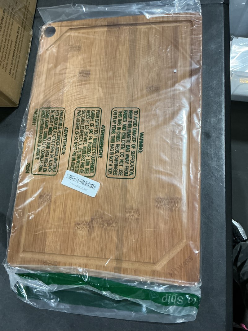 Condition photo showing Good Condition for Hiware Wood Cutting Boards for Kitchen, Heavy Duty Bamboo Cutting Board with Juice Groove, Bamboo Chopping Board Set for Meat, Vegetables - 18" x 12" Brown 18"L x 12"W
