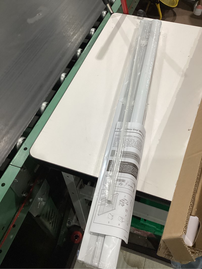 Condition photo showing Good Condition for cordless room darkening mini blinds for indoor windows - 35" w x 64" l - white, over 1,400 custom sizes starting at $9.97, 1" vinyl slats, horizontal window blinds by lumino 35"w x 64"h white