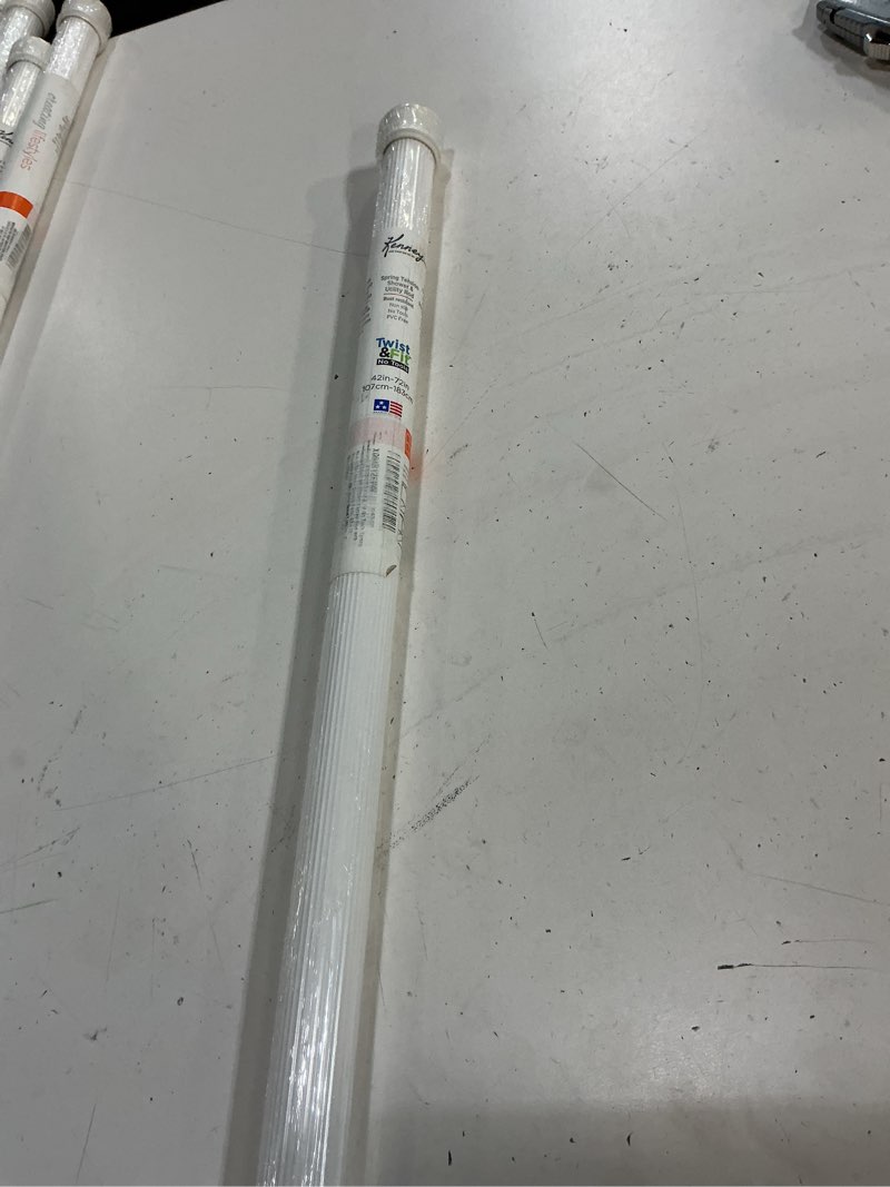 Condition photo showing New/Like New for kenney kn609l/1 twist & fit no tools spring tension standard shower curtain rod with non-slip, non-scratch ends, 42-72" adjustable length, easy install, white, 1" diameter rust resistant steel tube