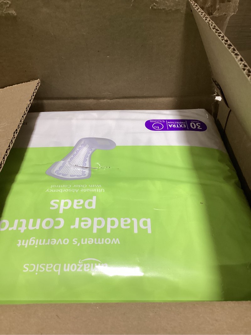 Condition photo showing Good Condition for amazon basics incontinence pads for women, bladder control, postpartum, overnight absorbency, unscented, 60 count (2 packs of 30) pack of 2 60.0