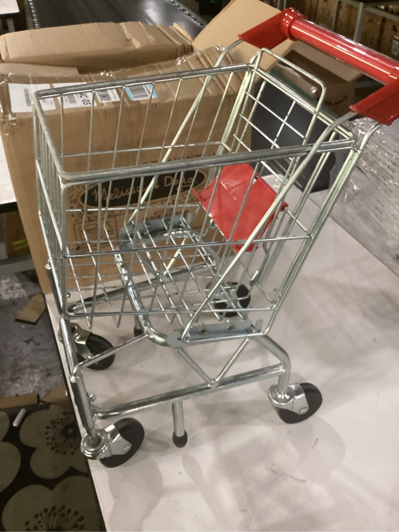 Condition photo showing As Is for melissa & doug toy shopping cart, grocery store pretend play toys with sturdy metal frame & working wheels, toddler shopping cart, preschool learning toys for girls & boys 3+