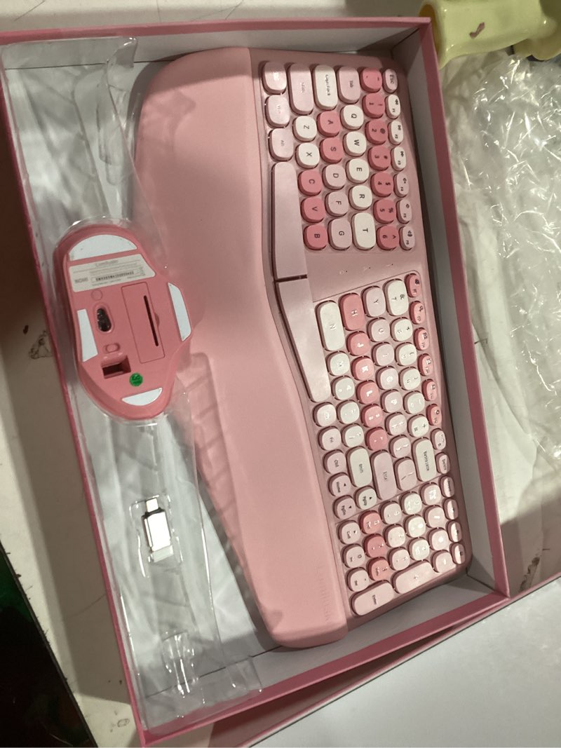 Condition photo showing Good Condition for Wireless Ergonomic Keyboard and Mouse Combo with PU Wrist Rest, Carpal Tunnel Keyboard, 2.4G Colorfu
