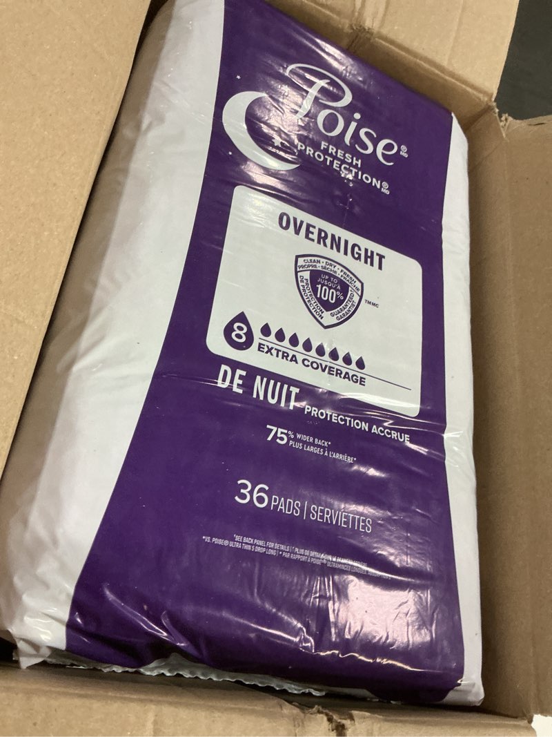 Condition photo showing New/Like New for Poise Overnight Incontinence & Postpartum Pads for Bladder Leaks, 8 Drop Extra Coverage, 72 Count (2 Packs of 36), Packaging May Vary Extra-Coverage 72