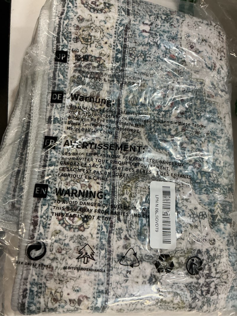 Condition photo showing New/Like New for uphome bathroom rugs runner, distressed farmhouse boho blue bath mat, non slip washable long bath rugs, vintage traditonal soft velvet bathroom runner for bathtub sink shower, 18x47 inch blue 18 x 47 inch (rectangular)