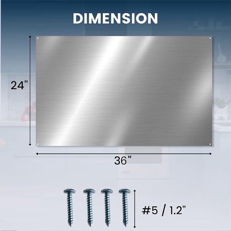 24\" × 36\" reversible metal backsplash matching screws | compatible with broan-nutone sp3004 - ultra flat and flushed metal panel splatter guard for stovetop easv installation