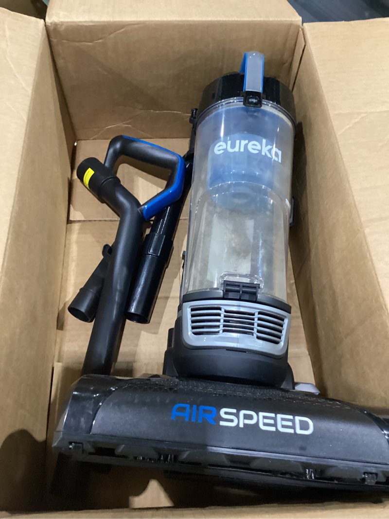 Condition photo showing As Is for eureka airspeed ultra-lightweight compact bagless upright vacuum cleaner, replacement filter, blue