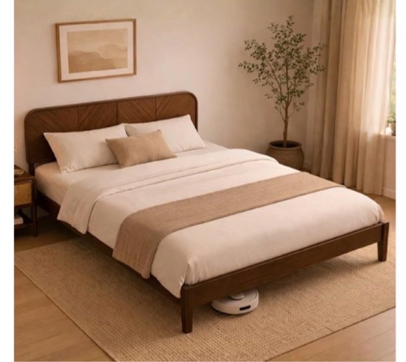 (incomplete)NATLE & CO Woodmere Premium Queen Bed Frame, Solid Wood Platform Bed, Wood Slat Support, Tapered Sol
