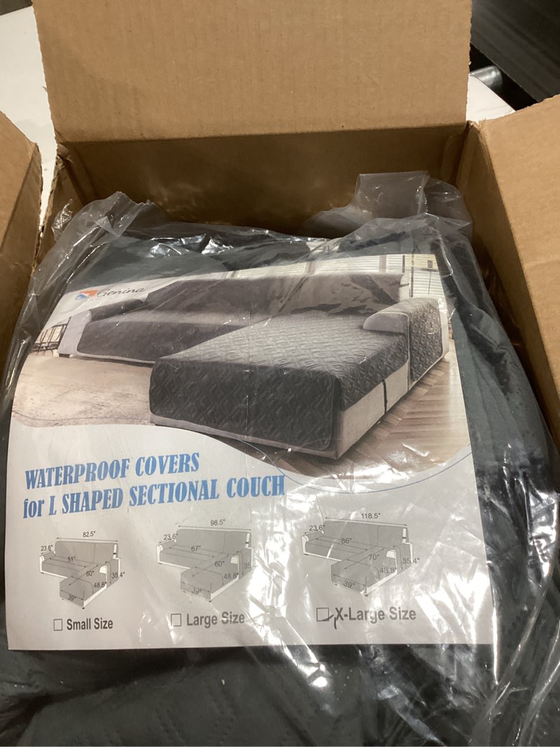Condition photo showing New/Like New for Genina Waterproof Sectional Couch Covers for Dogs L Shaped Sofa Covers Chaise Lounge Cover Reversible Couch Covers for Sectional Sofa Furniture Protectors Cover for Pets, Kids (Dark Gray, X-Large) Dark Gray X-Large
