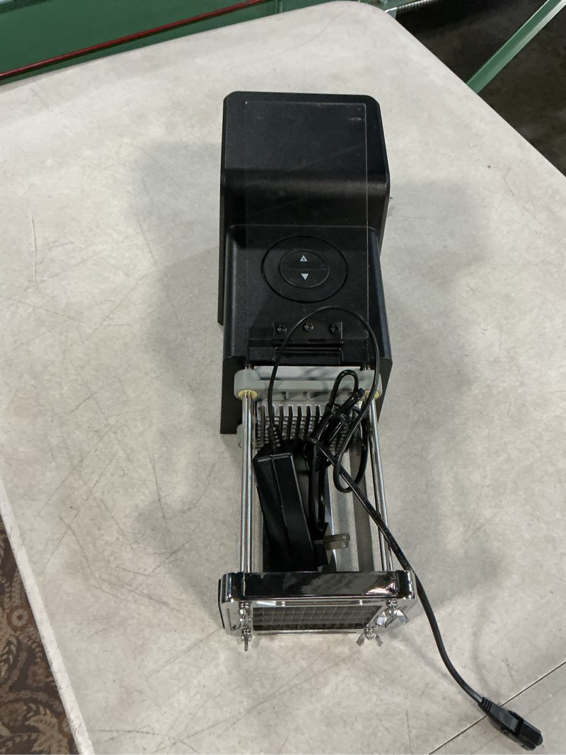 Condition photo showing As Is for sopito professional electric french fry cutter for potatoes, 1/4-3/8-1/2 | simple operation, uniform fries in seconds, 3 interchangeable stainless steel blade set, great for seniors & families black 1/4-inch & 3/8-inch & 1/2-inch blade