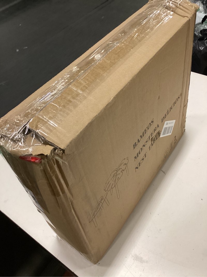 Condition photo showing New/Like New for BAMEOS Monstera Leaf Nesting Tables Set of 2, Small Coffee Table Set with Leaf Vein Pattern, Modern Wooden Side Tables for Living Room Bedroom Apartment Balcony Yard