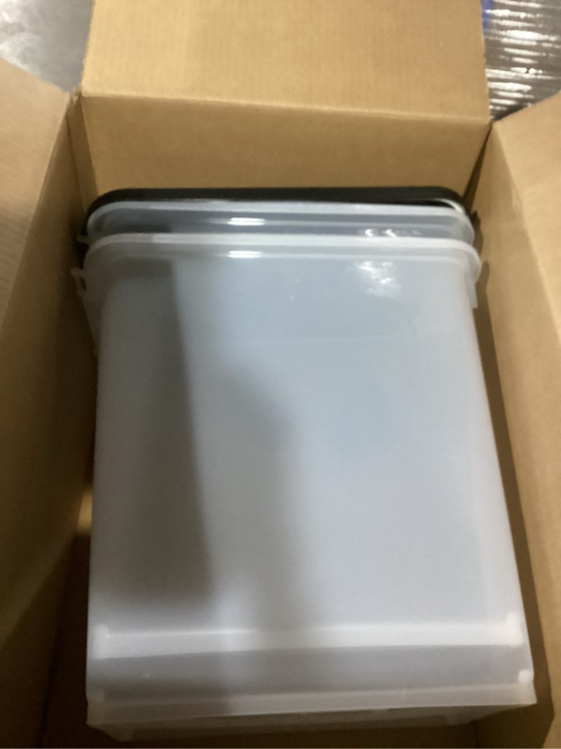 Condition photo showing Good Condition for IRIS USA Dog Food Storage Container, 2 Pack, Up to 30 lbs Each, Airtight Seal for Freshness, Wheels for Rolling, Easy One Hand Opening, Made in USA, BPA Free, Clear/Black