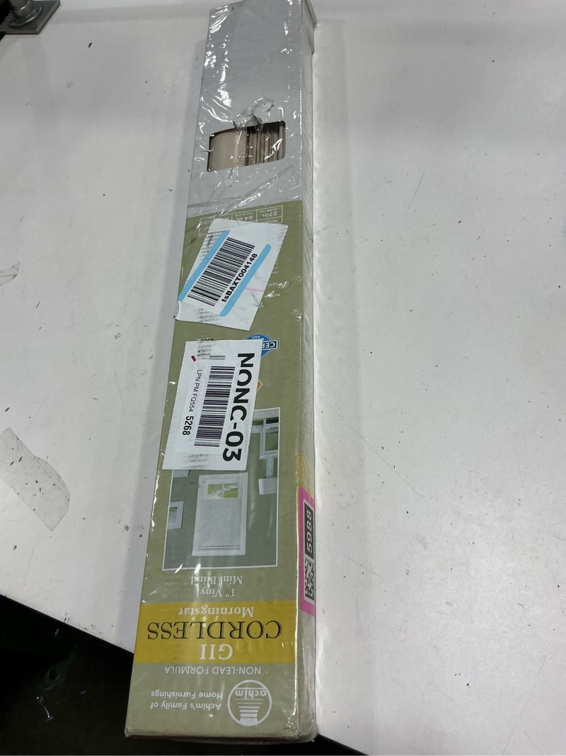 Condition photo showing New/Like New for Cordless Light Filtering Mini Blind - 27 Inch Width, 64 Inch Length, 1" Slat Size - Alabaster - Cordless GII Morningstar Horizontal Windows Blinds for Interior by Achim Home Decor 27"W x 64"H Alabaster