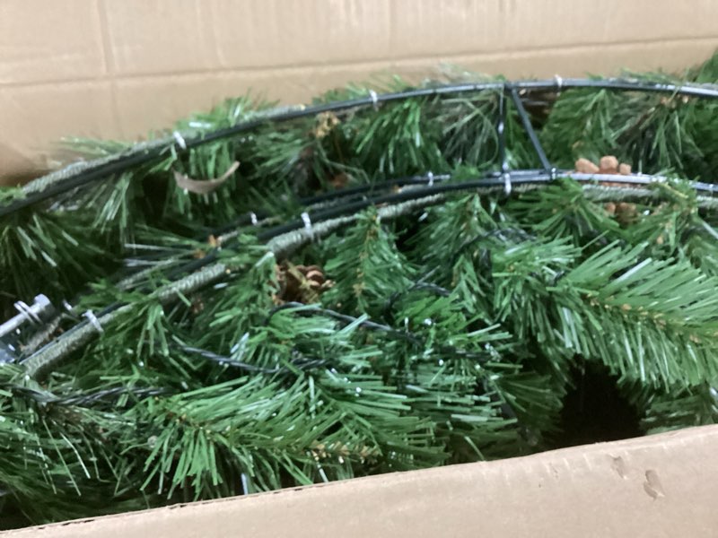 Condition photo showing Good Condition for Brightown 48-inch Large Christmas Wreath with Timer and Memory Function, Featuring 200 Warm White LED Lights, PVC Pine Needles, Leaves, Red Berries and Cones, for Doors, Walls and Mantels, Plug-in Green 48inch