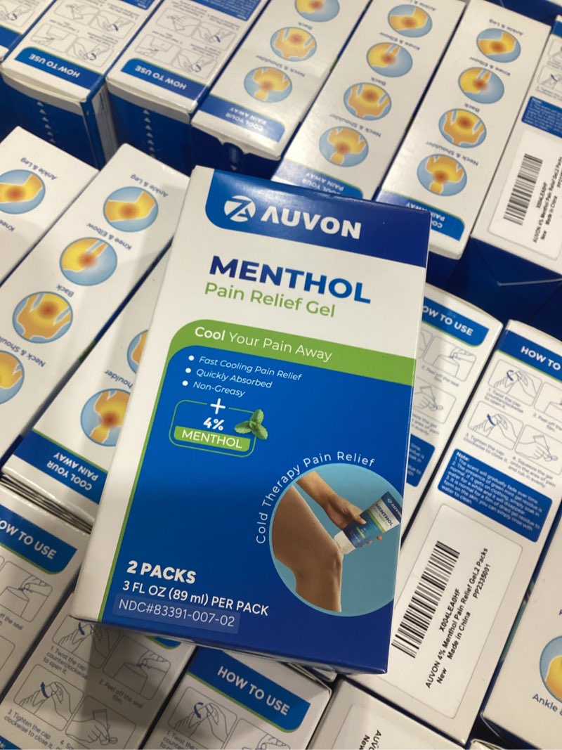 Condition photo showing New/Like New for auvon menthol pain relief gel for chronic joint & back pain, arthritis pain reliever for muscle pain relief, fast-acting menthol cooling gel soothes knee, hip, shoulder, neck pain, 3 fl oz per pack 2 pack