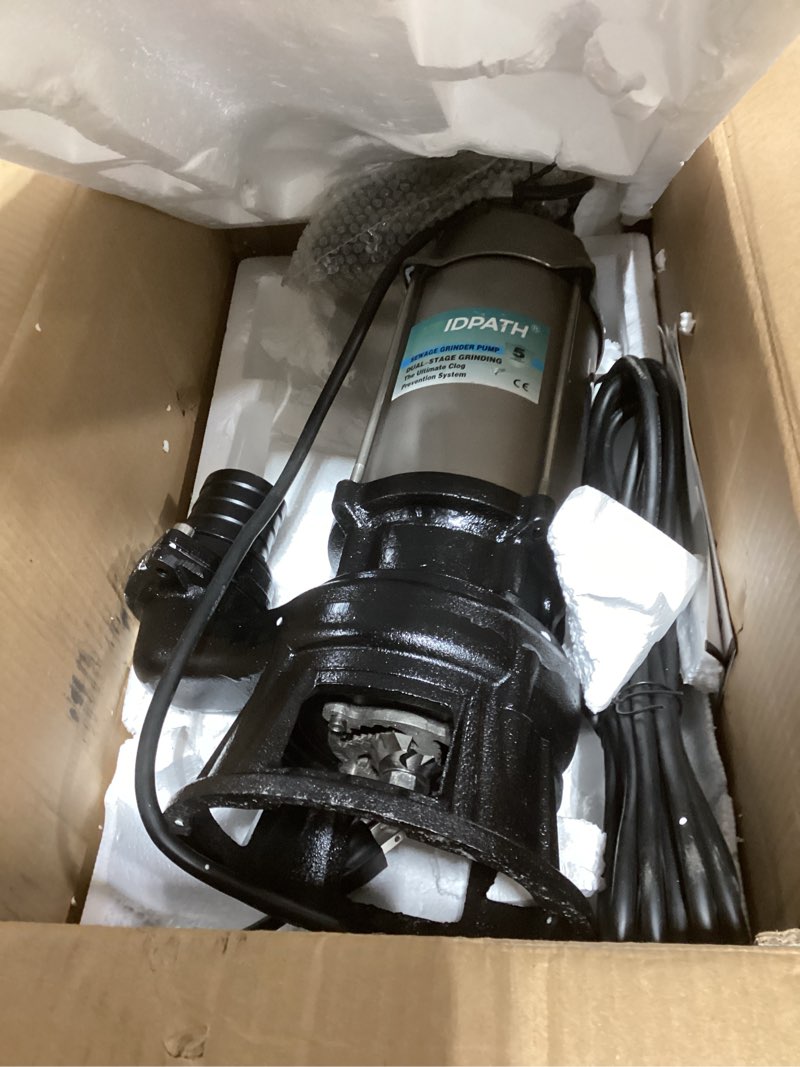 Condition photo showing As Is for 6415 GPH, 1 HP Sewage Grinder Pump, Sump Pump Submersible with Float Switch for Basement, Trash, Septic Tank, Sewer, Mud, Sludge, 52.5 Ft Max Head for Greater Distances&Heights, 115V, 2" NPT