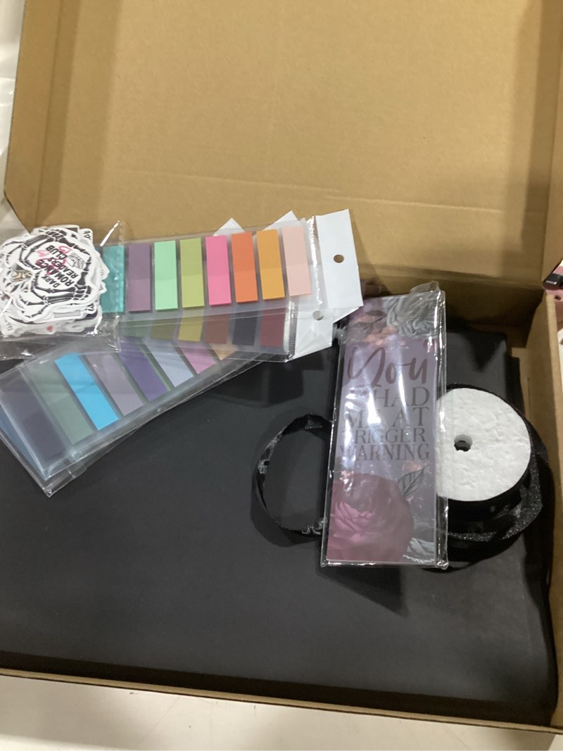 Condition photo showing Good Condition for honoson 6 set dark romance blind date with a book gift box supplies including smutty spicy bookmarks stickers tags pens ribbon wrapping papers bookish librarian book lovers club gifts(without books)