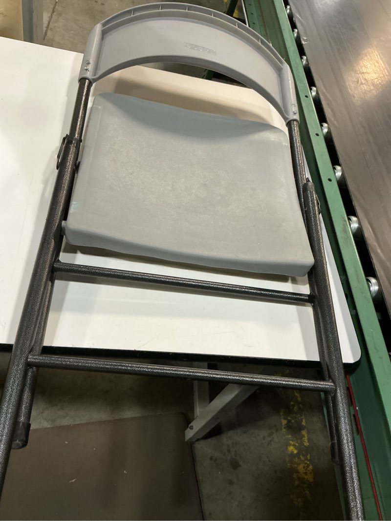Condition photo showing As Is for cosco gray commercial standard folding chair with solid seat (indoor or outdoor)