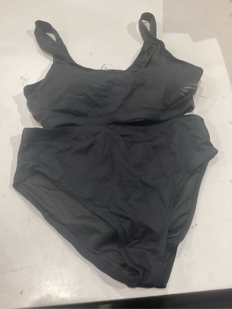 Condition photo showing Good Condition for sporty bikini set two piece high waisted swimsuit athletic bathing suit | sporty,high waisted bottom,u-back,removable cups,athletic,quick dry large black
