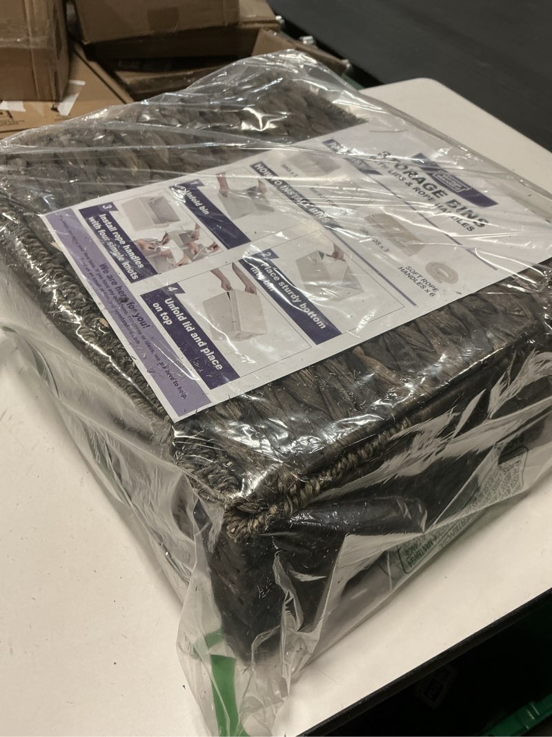 Condition photo showing Good Condition for honygebia black wicker storage baskets - set of 3 decorative nesting boxes with lids, woven basket with lock & handle, organizer for beauty makeup bathroom decor