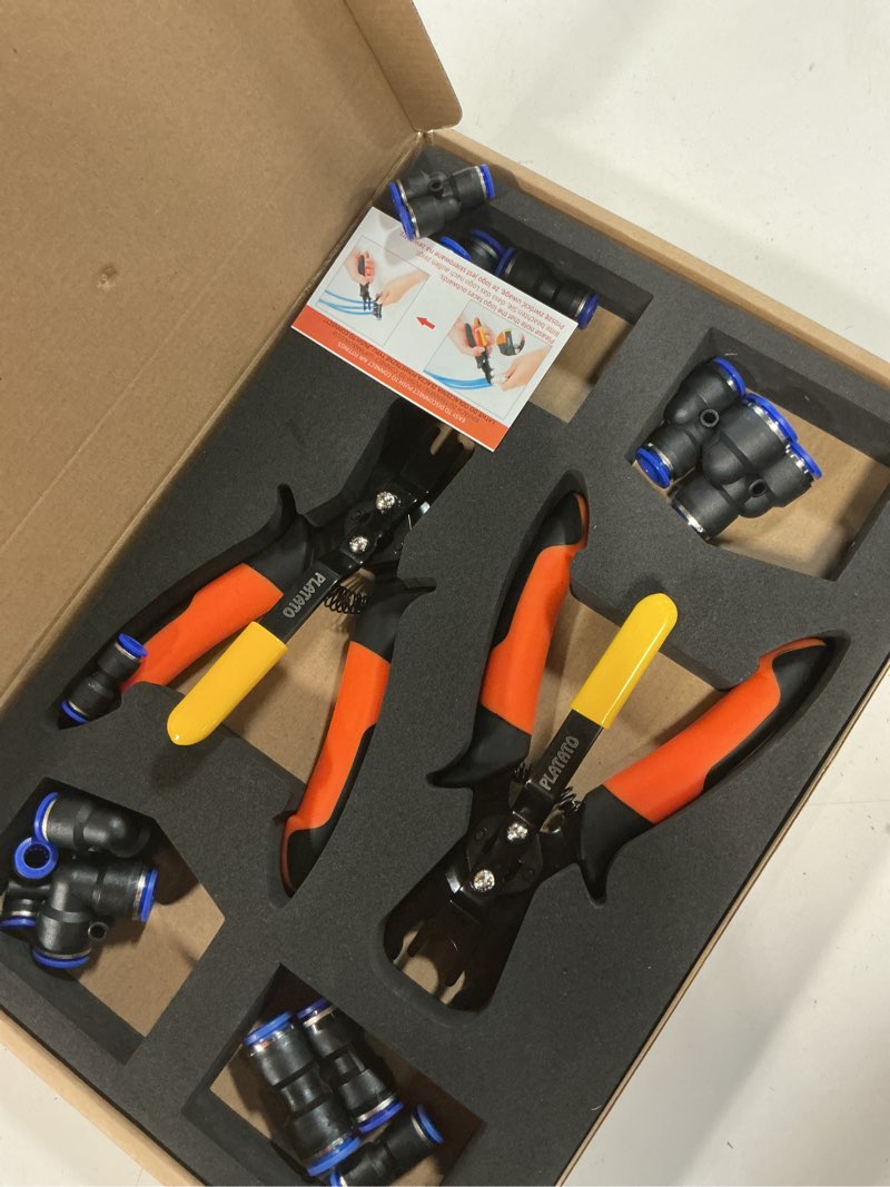 Condition photo showing New/Like New for platato push to connect fittings disconnect tool air line removal tool for 3/8”, 1/2” (10-12mm) pneumatic air hose quick connect fittings quick release pliers