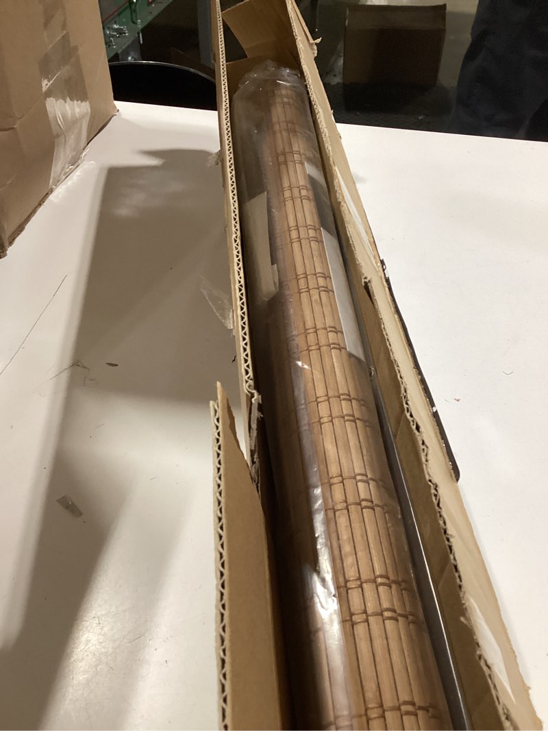 Condition photo showing Good Condition for lazblinds no tools no drill bamboo roller shades, cordless bamboo blinds, light filtering roll up blinds for windows, french door, porch or patio, 27'' w x 64'' h, ceylon light russet ceylon light russet 27'' w x 64'' h