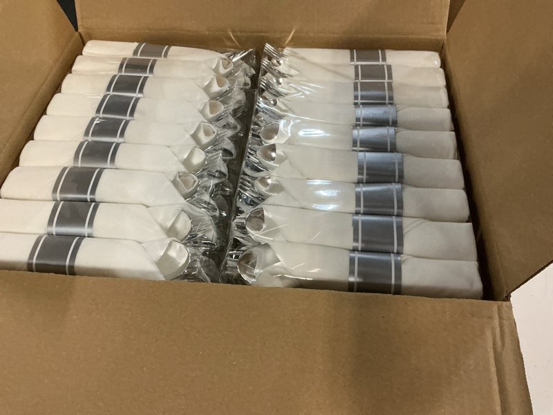 Condition photo showing New/Like New for goodluck 100 pack pre rolled silver plastic silverware, wrapped plastic cutlery set with napkin include 100 forks, 100 knives, 100 spoons and 100 napkins, disposable silverware for party, wedding 100pc silver