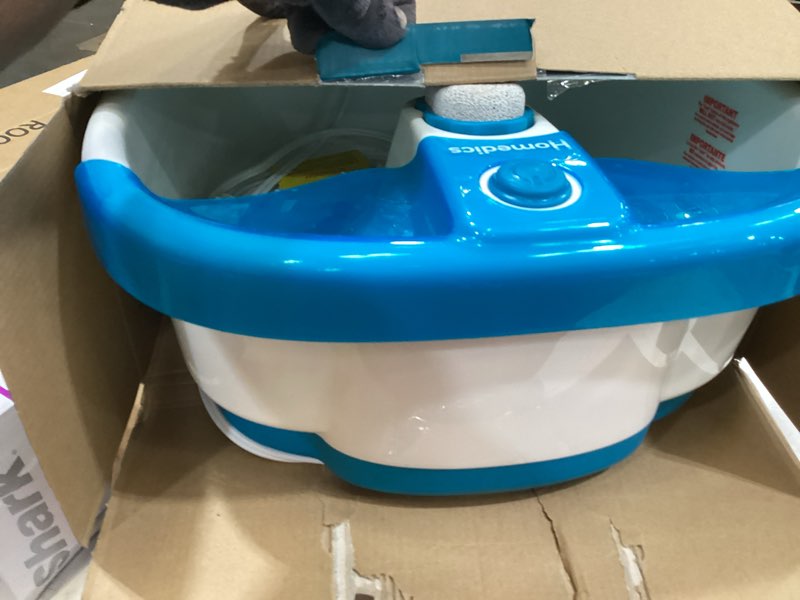 Condition photo showing Good Condition for homedics bubble mate foot spa, toe touch controlled foot bath with invigorating bubbles and splash proof, raised massage nodes and removable pumice stone