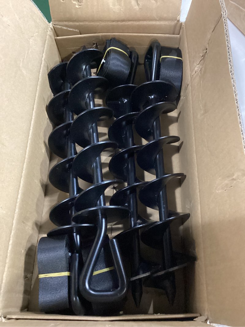 Condition photo showing New/Like New for eurmax usa trampoline stakes heavy duty trampoline parts steel stakes anchor kit for trampolines canopy anchor dog tie out stakes -set of 4 bonus 4 strong belt(black) black 12inch?4pcs? triangle head