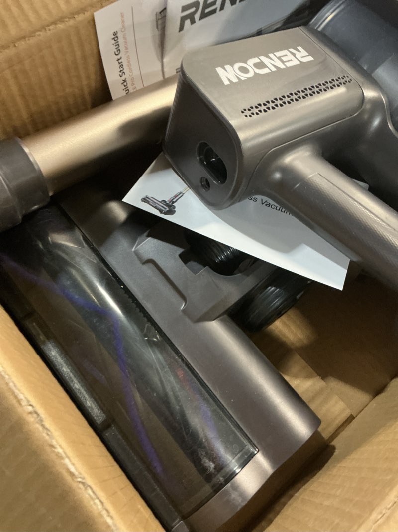 Condition photo showing As Is for rendow cordless vacuum cleaner, 550w 45kpa 65mins vacuum cleaners for home, self-standing cordless stick vacuum with led display,anti-tangle rechargeable wireless vacuum for pet hair/carpet/hard floor gold