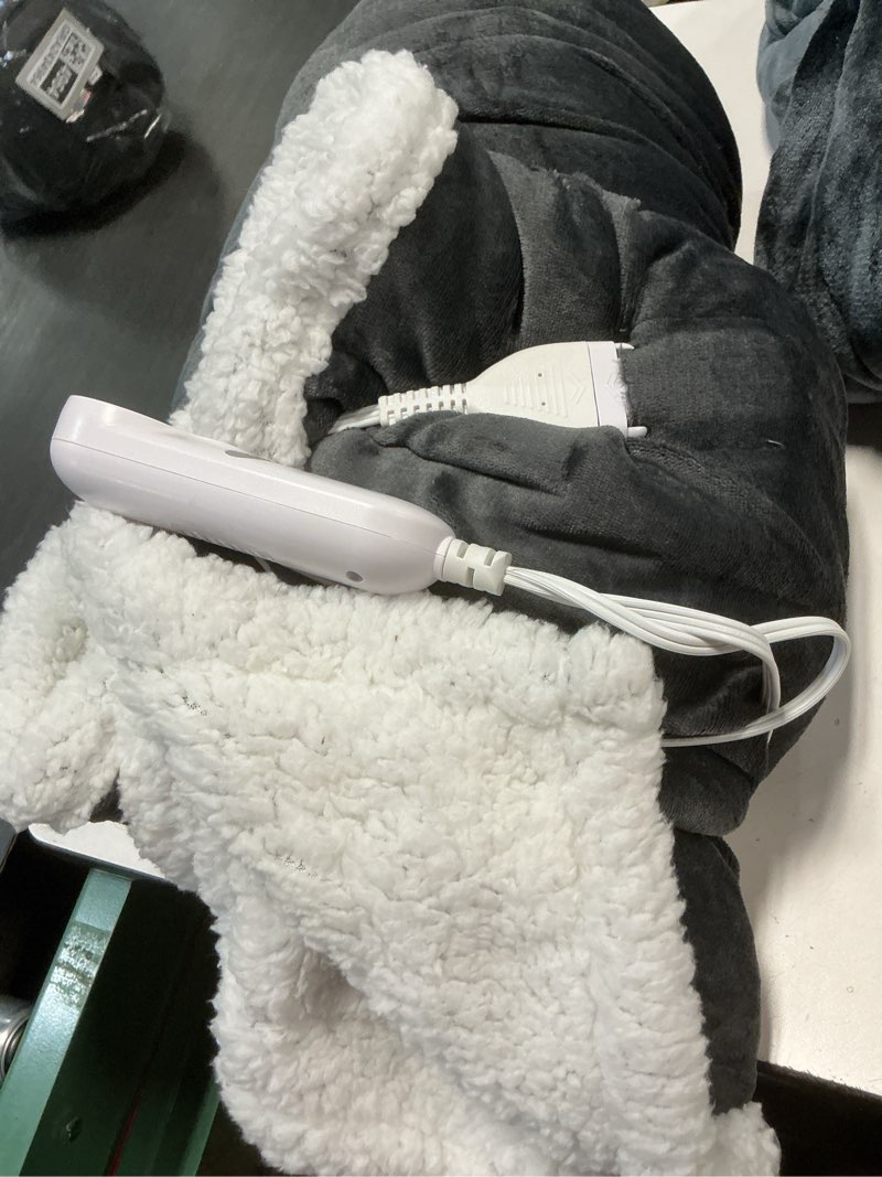 Condition photo showing As Is for Electric Heated Blanket 72"x84" Full Size - Flannel & Sherpa Fabric Dual-Sided, 6 Heat Settings & 1-10 Hours Auto Off, Soft & Cozy Warming Throw for Home, Office, or Bed, Machine Washable, Iron Gray B-iron Gray 72x84inches-Full