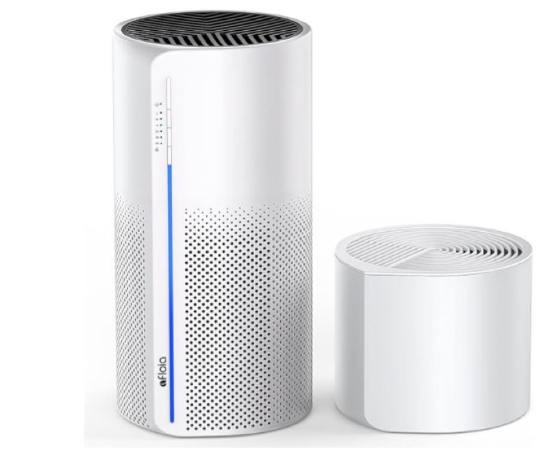 afloia 2-in-1 air purifier & humidifier combo, advanced 3-stage filtration, whisper-quiet operation, auto shut-off, 7-color led light, ideal for pet allergies & smoke (white