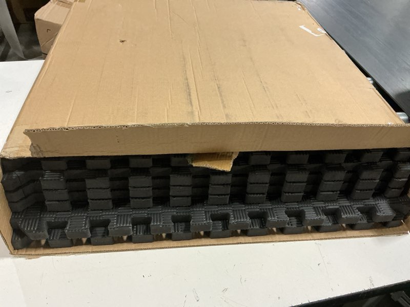 Condition photo showing Good Condition for cap puzzle exercise mats | 3/4” thick eva interlocking foam tiles for home gym flooring | multiple options tatami - black 6 tiles (24 sq ft)