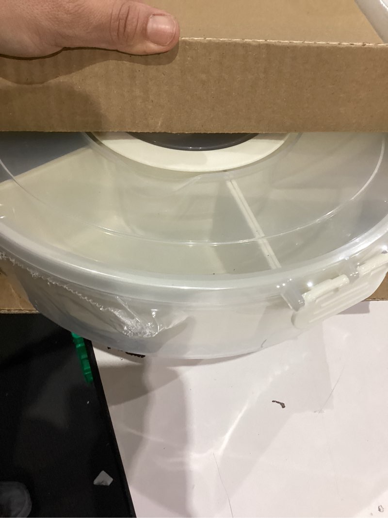 Condition photo showing New/Like New for Divided Serving Tray with Lid - Snack Tray - Snack Box - Portable Snackle Box Organizer for Fruit, Salad, Chips & Dip - Lazy Susan Platter with Handle for Parties, Road Trips, Kids & Charcuterie