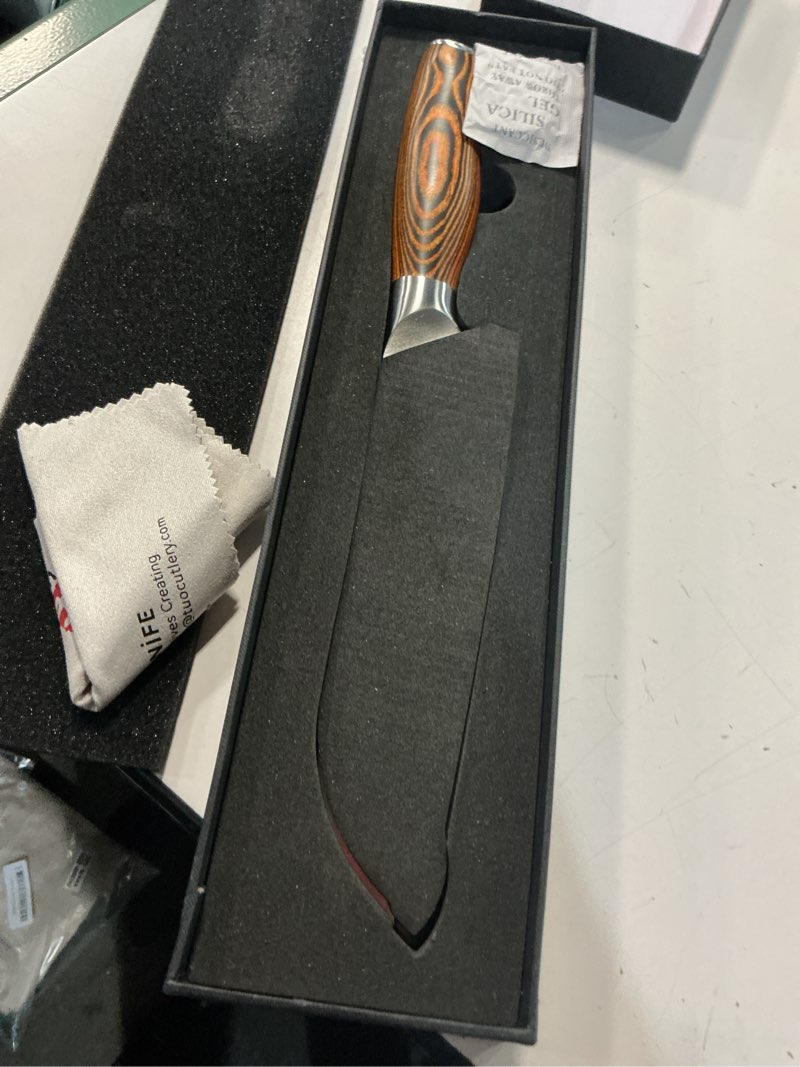 Condition photo showing New/Like New for tuo santoku knife, 7 inch japanese chef knife for vegetable chopping & meat dicing, high carbon german steel, ergonomic handle - fiery phoenix series 7 inch santoku knife