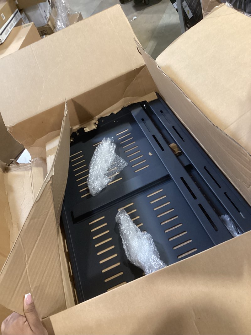 Condition photo showing As Is for hortsun 1u adjustable rack mount shelf vented server rack drawer 175 lbs 27.5 to 38 inch adjustable mounting depth blanking panel kit universal tray for 19 inch av/network equipment, black(2 pieces)