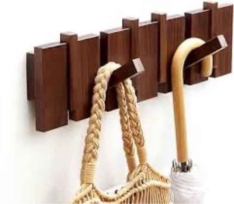 Petyoung Wooden Coat Hooks with 6 Hooks, Wall Mounted Coat Rack Hanger, Heavy Duty Flip Down Wall Ho