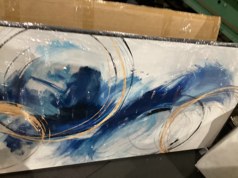 Condition photo showing Good Condition for extra large framed navy blue abstract canvas wall art for living room, minimalist modern prints paintings artwork for walls, horizontal contemporary pictures wall decor for bedroom, office, 30x60 in 60"l x 30"w blue and gold a