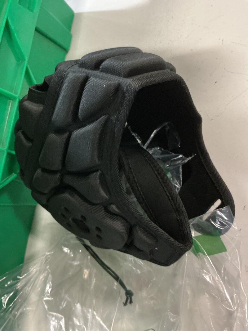 Condition photo showing Good Condition for coolomg soft shell flag football helmet 7v7 rugby helmet scrum cap soccer padded headgear adjustable head protector for youth kids adults black small